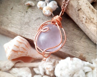 Wire Wrapped Lilac Amethyst Pendant, Boho Necklace, Copper