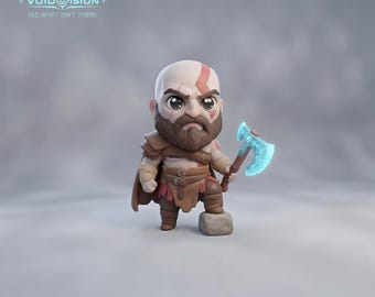 Plik STL Chibi Kratos | Model 3D inspirowany God of War | Miniatura Spartańskiego Wojownika
