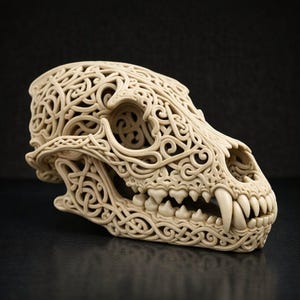 Dekorativ vargskalleskulptur | Gotisk djurmodell i 3D-tryck (STL-fil)