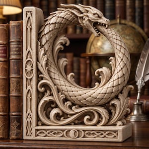 Ouroboros drake bokstöd STL | 3D-utskrivbar ormdekor | Fantasy mytologisk fil