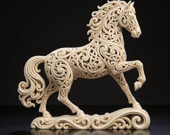 Stylized Celtic Horse STL File | Modern Animal Figurine | Elegant Desk Decor