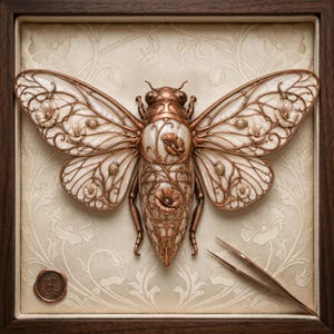 Art Nouveau Cikada STL-fil | Utsmyckad blommig insekt 3D-utskriftsmodell | Mekanisk insektsharts