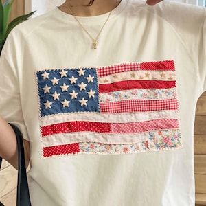 Comfort Colors Vintage American Flag TShirt, Fourth of July Shirt, NC Threads Boutique Apparel, Patchwork USA Shirt, Patriotic Graphic Shirt