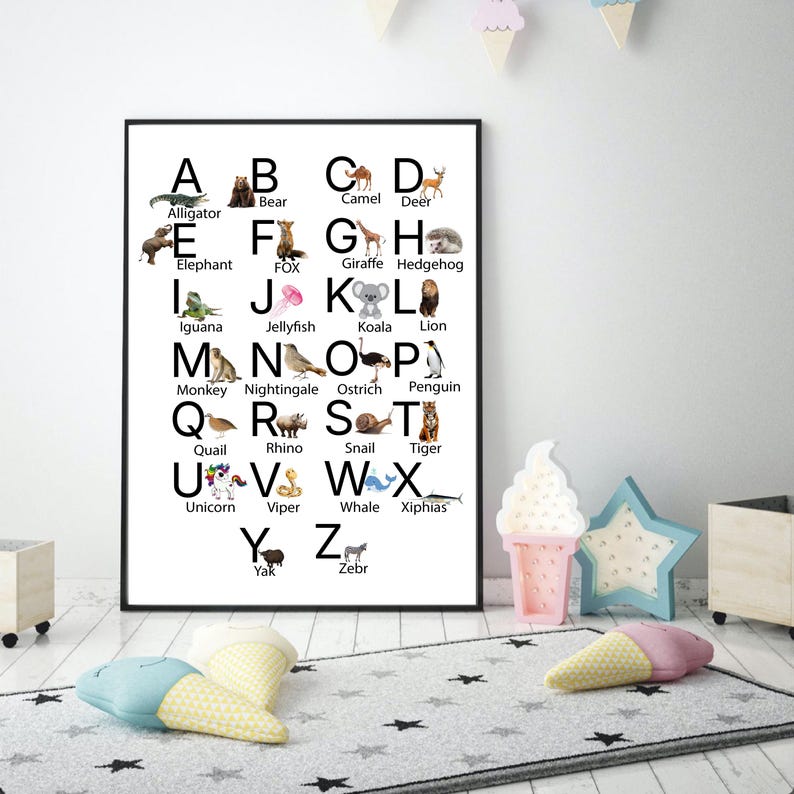 ABC Alphabet Animals Poster | Kids Educational Wall Art | Nursery ...