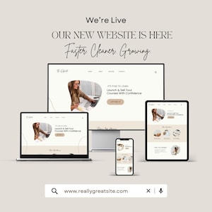 May include: A promotional image showcasing a website design across multiple devices: a desktop computer, laptop, tablet, and smartphone. The website displays the text "Launch & Sell Your Courses With Confidence." The website address is www.reallygreatsite.com.