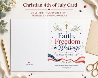 Christian 4th of July Card, 4th of July Printables, Instant Download, Printable Card, Faith Based, Blank Card.