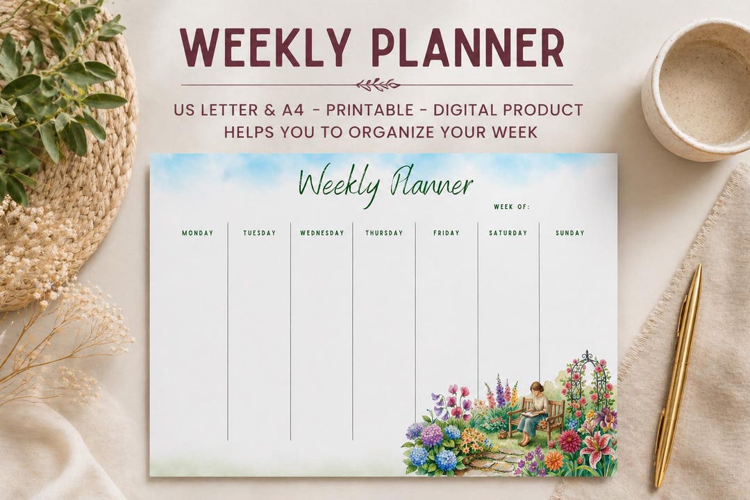 Printable Weekly Garden Watercolor Planner, Watercolor Art, Planner ...