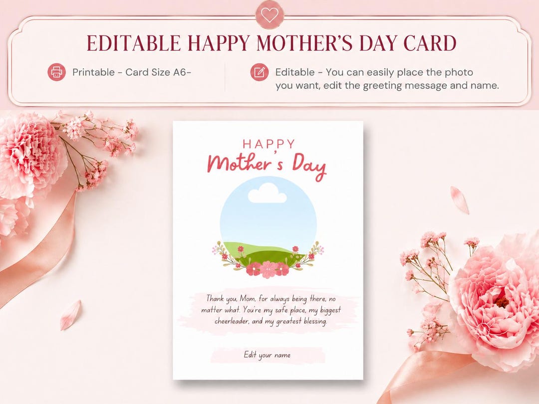 Editable Happy Mothers Day Card Template, Printable Mothers Day Card ...