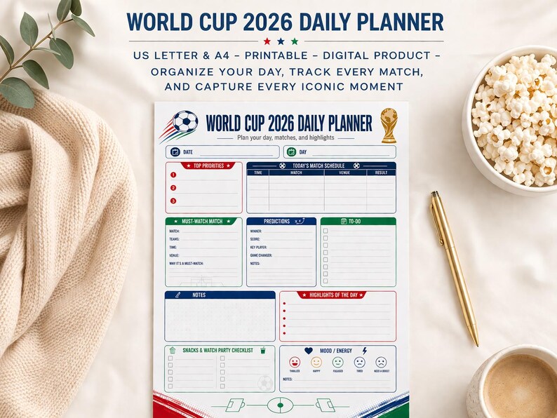 World Cup 2026 Daily Planner, Printable, Instant Download, Daily