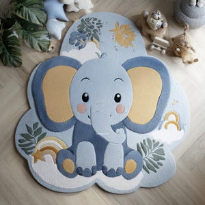 Alfombra infantil con forma de elefante para guardería / Alfombra con forma de nube para habitación de bebé.