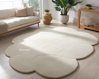 Ivory Cloud Shape Rug | Minimalist Organic Wool Carpet for Living Room & Bedroom