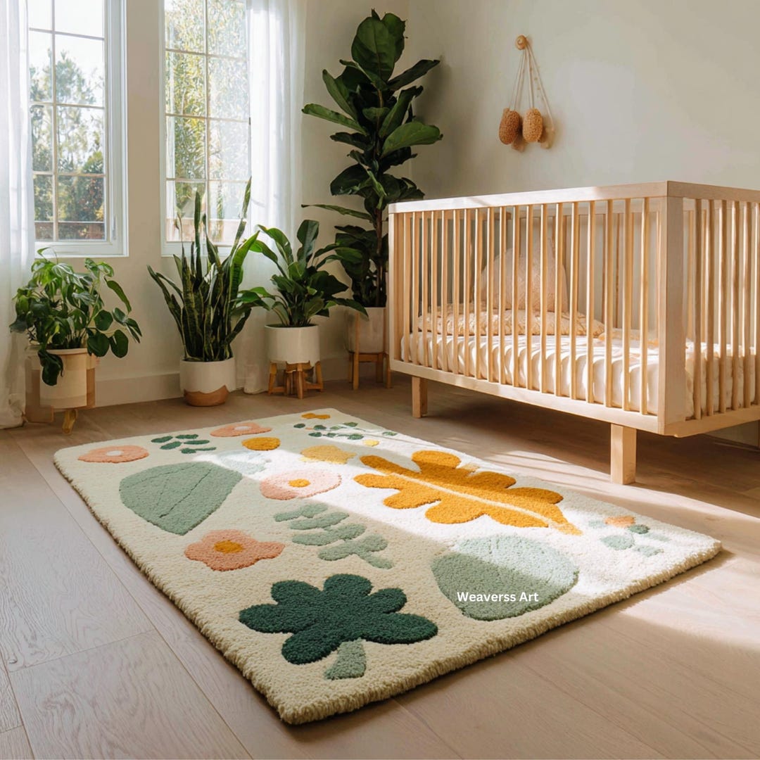 Nursery Rug Texture Hand Tufted Floral Nursery Rug | Ivory, Wildflower & Botanical, Kids ...