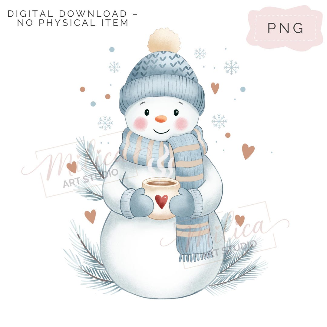 Cute Snowman PNG With Cocoa Mug, Cozy Winter Clipart, Snowman Holding ...