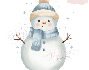 Schattige sneeuwpop png-clipart, wintersneeuwpop illustratie, gezellig kerstkarakter, handgetekende sneeuwpop voor sublimatie en POD