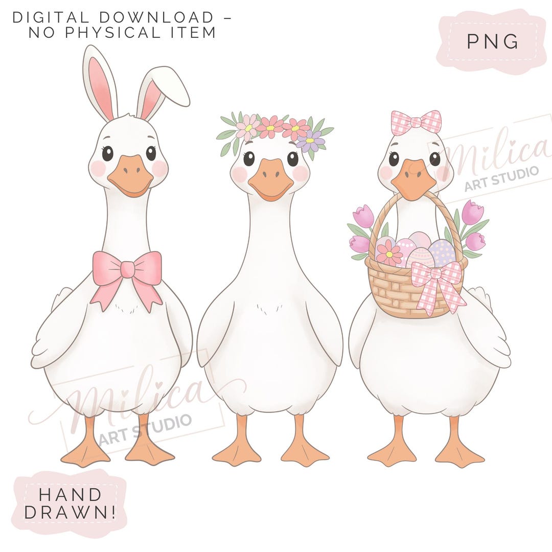 Cute Easter Goose Coquette Egg Png Clipart Hand Drawn Spring Goose PNG ...