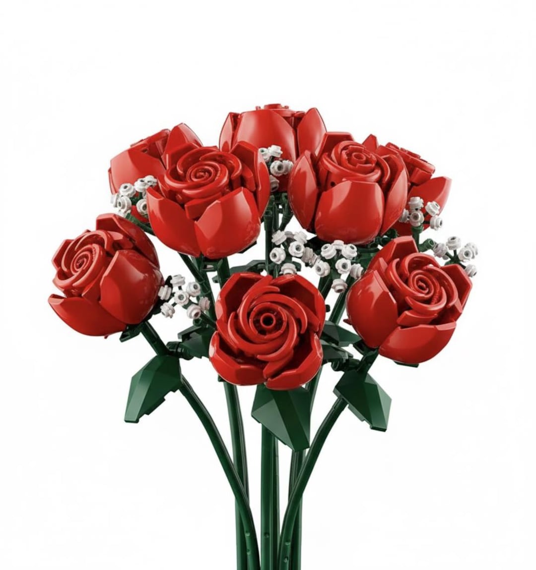 Romantic Rose Flower Building Block Bouquet – Aesthetic Home & Desk ...