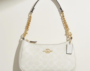 White Mini Shoulder Bag with Chain Strap, Y2K Hobo Purse, Small Designer Handbag, Luxury Gift for Her, Christmas Gift