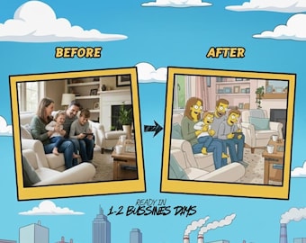 Custom Simpsons Family Portrait, Personalized Cartoon Gift (Digital Download)