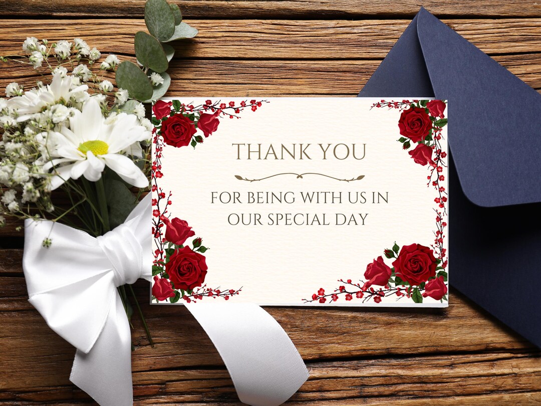 Red Roses Wedding Thank You Card Template | Editable Canva Design ...