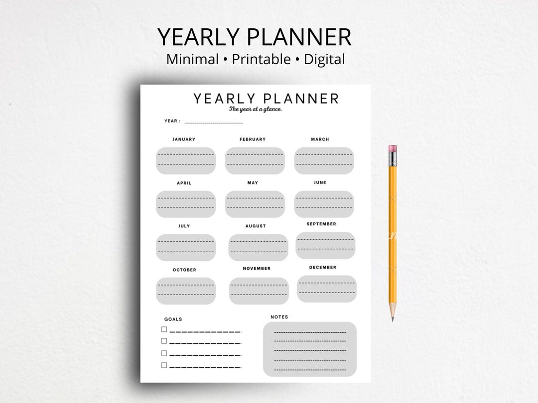Minimalist Undated Yearly Planner | Printable A4/US Letter (PDF &amp; PNG) - Etsy