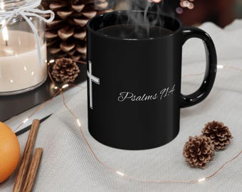 Psalms 91:4 Ceramic Mug, Coffee Mug Christianity, Christian Bible Verse Mug, Faith Inspired Gift, Gift for Coffee Lovers, Black Style