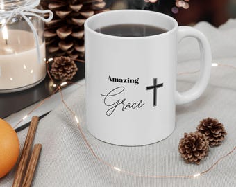 Amazing Grace Cross Ceramic Mug, Coffee Mug Christianity, Christian Bible Verse Mug, Faith Inspired Gift, Gift for Coffee Lovers
