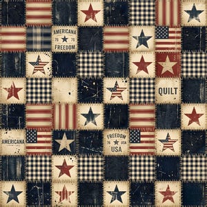 Vintage Americana Quilt Seamless Pattern, Rustic Patchwork Digital Paper (300 DPI JPG)