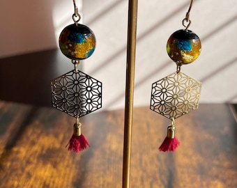 Earrings with Okinawa hotaru glass, made in Japan