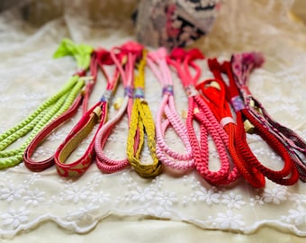 Vintage Seiden-Obijime-Kordeln – Japanische Kimono-Obi-Krawatte, Textilkunst-Akzent (Nr. 63-73)