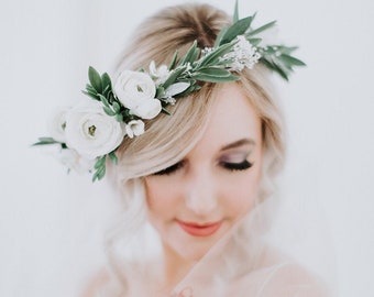 white bridal flower crown