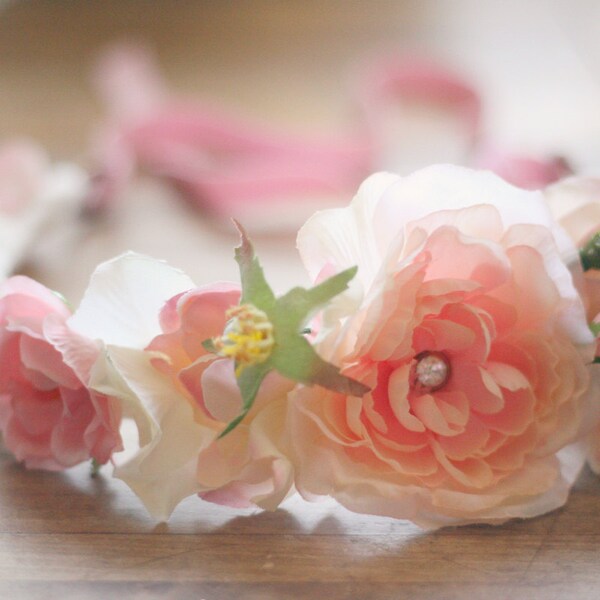 Children's Apple Floral Crown with shades of pink and rhinestone detail