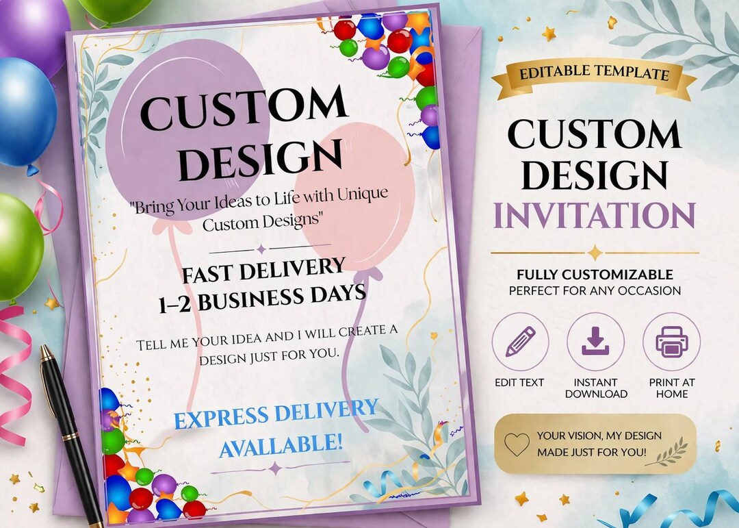 Custom Digital Invitation Design, Personalized Party Invite, Birthday ...