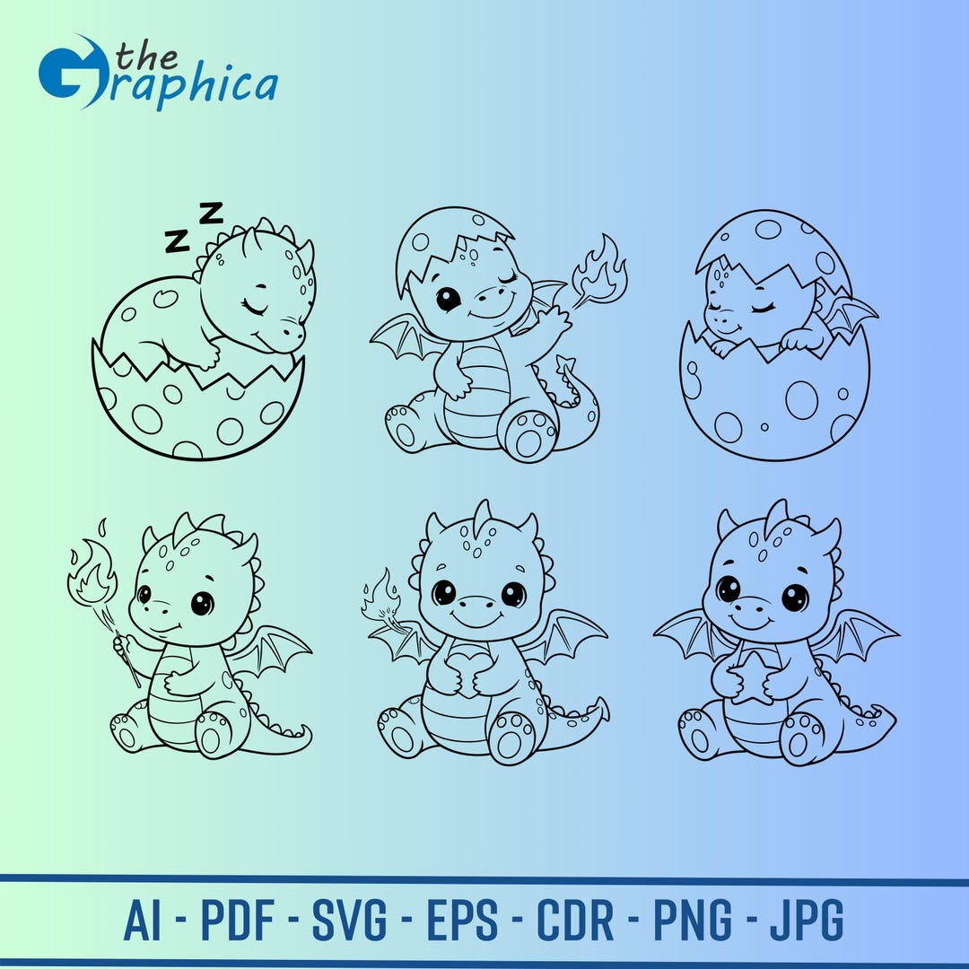 Baby Dragon SVG Bundle - 200 Unique Dragon Designs - Cute Dragon ...