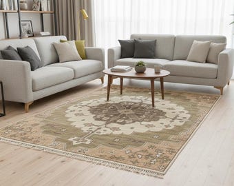Hand Knotted Wool Area Rug, Vintage Trellis Design