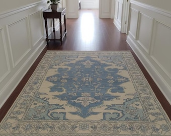 Alfombra india de lana oushak anudada a mano, diseño Opulent Mirage.