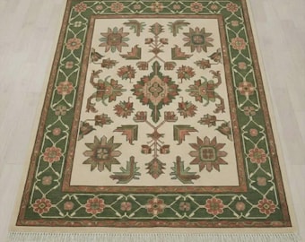 Alfombra india de lana anudada a mano, 8x10, estilo Taranglorry