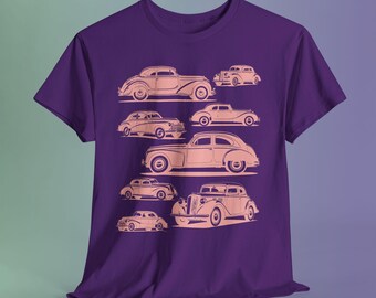 Pink Vintage Car Collage Shirt, Retro Automotive Graphic Tee