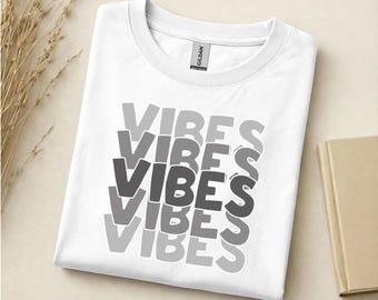 VIBES Graphic T-Shirt, Monochrome Typography, Minimalist Unisex Tee