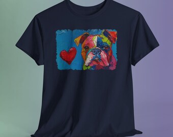 Colorful Bulldog Impasto Portrait T-Shirt, Textured Paint Dog Lover Tee