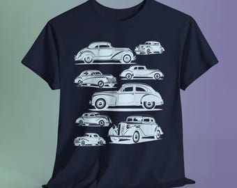 Vintage Car Collage Shirt, Retro Automotive Graphic Tee, Minimalist Car Lover Apparel
