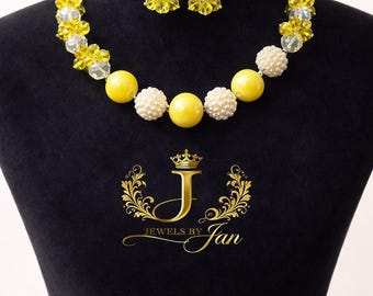 Yellow Pearl Statement Necklace Set | Crystal Beaded Jewelry, Earrings, Bracelet