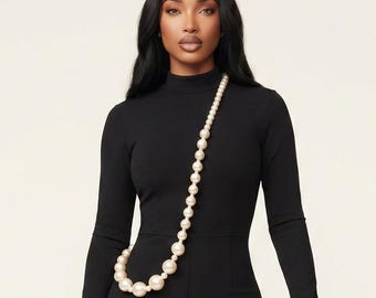 Chunky Faux Pearl Necklace | Convertible Crossbody Jewelry, Graduated Beads