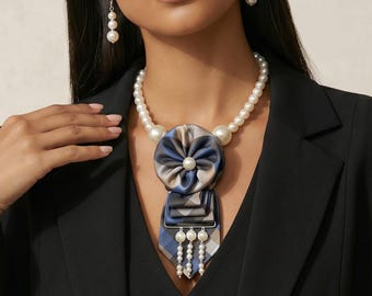 Convertible Pearl Necklace Brooch | Fabric Floral Statement Jewelry