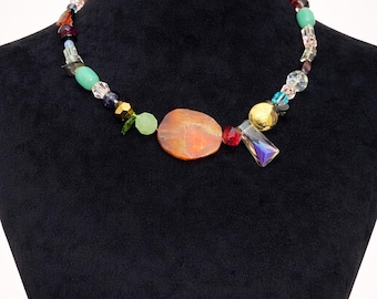 Bold Orange Agate Statement Necklace | Mixed Crystal Beaded Artisan Jewelry