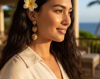 Hawaiian Kukui Nut Jewelry Set • Bracelet, Earrings • Natural Tropical Island Style