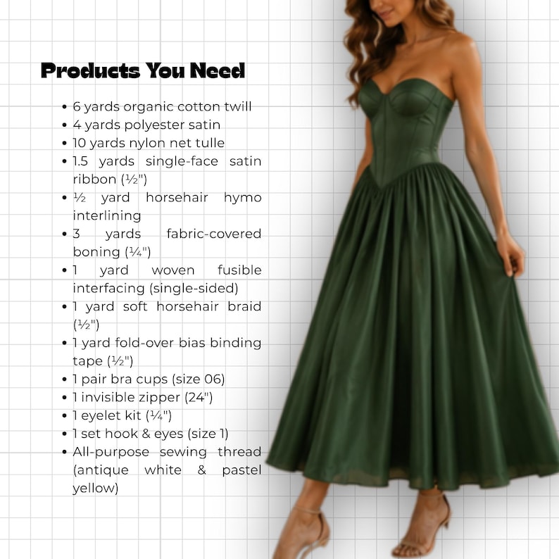 Patron de couture PDF pour robe de bal bustier sans bretelles | Robe midi trapèze à bustier cœur | Robe de mariée/bal à laçage au dos | Tailles 00 à 32 image 3