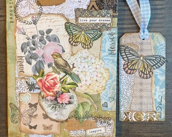 Let LOVE INSPIRE collage composition notebook, junk journal, 2021 journal, handmade collage journal, art journal, butterfly, rose