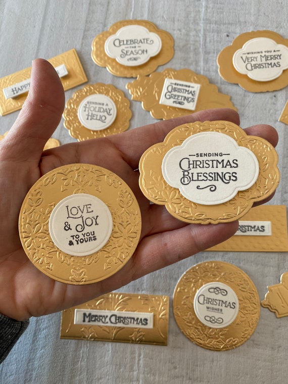 Anna Griffin Handmade Christmas Card Sentiments, 16 pcs, Gold Matte, Christmas Greeting Cards, GiggleBees, Religious, Card Toppers, Stamped Il_570xn