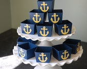 Anchor Candy Cups, Nautical Party Supplies, Nut Cups, Nautical Favors, Navy with Yellow Anchor, Party, 12 Pcs