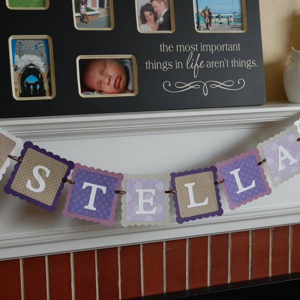 Owl Name Banner, Owl Baby Shower, Owl Birthday, Owl Nursery, Purple Owl Banner, Purrple and Grey